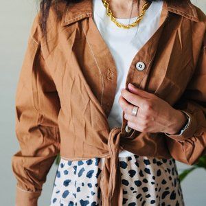 Brown front tie cropped shirt